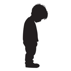 silhouette of a standing sad boy.