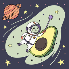 Fototapeta premium Avocado Astronaut Floating in Space with Stars and Planets