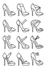 Black Outline Fashion High Heels Shoe Collection Icon