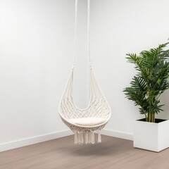 Boho Macrame Hammock Chair with Cushion and Plant, Indoor Decor , Hanging Chair