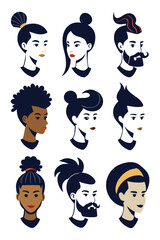 Diverse People Faces Illustrations, Flat Design Style Portraits