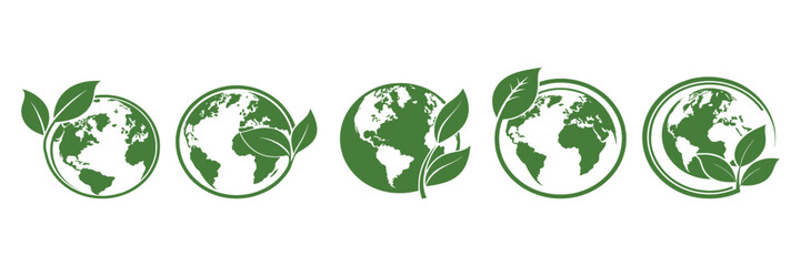 Obraz premium Green Earth Icon with Leaf – Minimalist Environmental Conservation and Sustainability Symbol