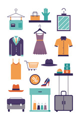 Colorful Retail Clothing and Accessories Icon Set Illustration