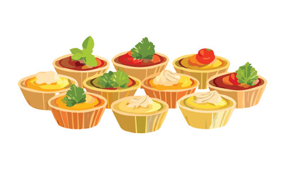 Set of Cupcakes with Cream and Strawberry - Vector Illustration
