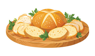 bread and cheese Platter - Vector Illustration