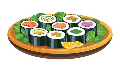 Sushi Rolls Platter - Vector Illustration