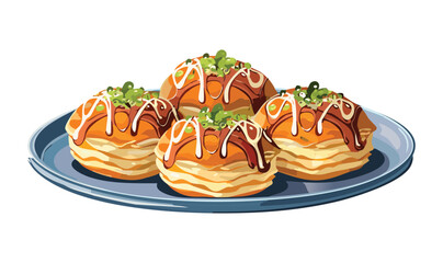 Okonomiyaki Ball Bites Platter - Vector Illustration