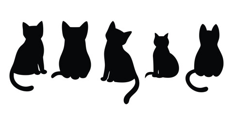 Cat Drawn Animal Silhouette Set illustration