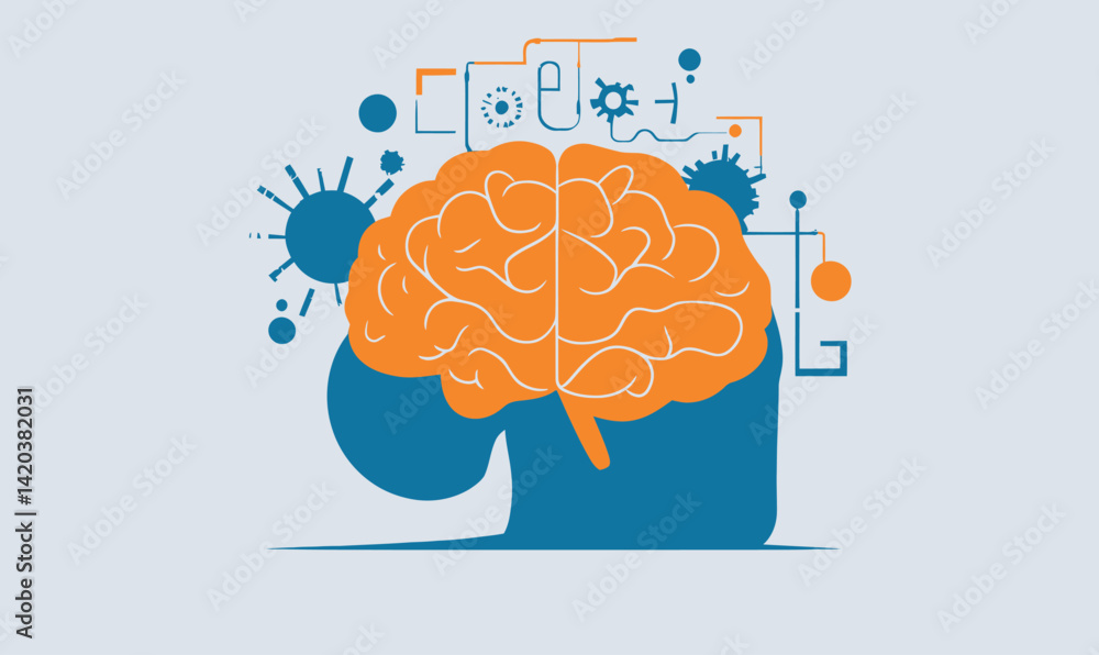 Poster colorful brain vector illustration representing large language models concept