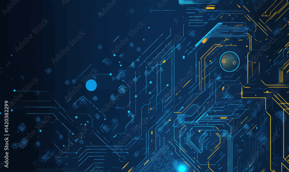 Poster futuristic abstract circuit board technology background with data flow elements