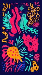 Retro Neon Happy Wonderful Day T-Shirt Design with Abstract Floral Elements