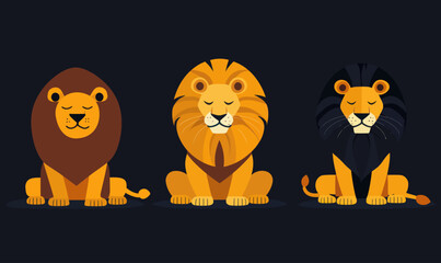 Minimalist Lion Set Vector Illustration in Flat SVG Style for Design Projects
