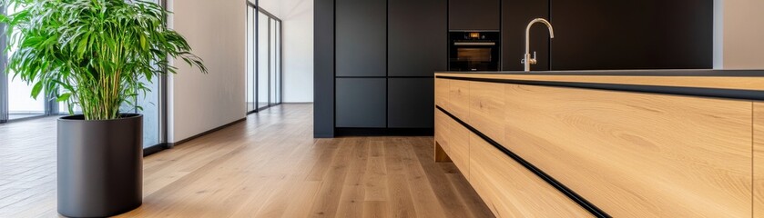 Modern Kitchen with Wood Island and Black Cabinetry, Interiors, Design