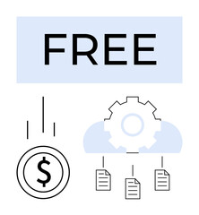 Obraz premium FREE text with gear, cloud, dollar coin, and documents showing accessible online services. Ideal for business, finance, technology, cloud storage cost-saving innovation efficiency. Flat simple