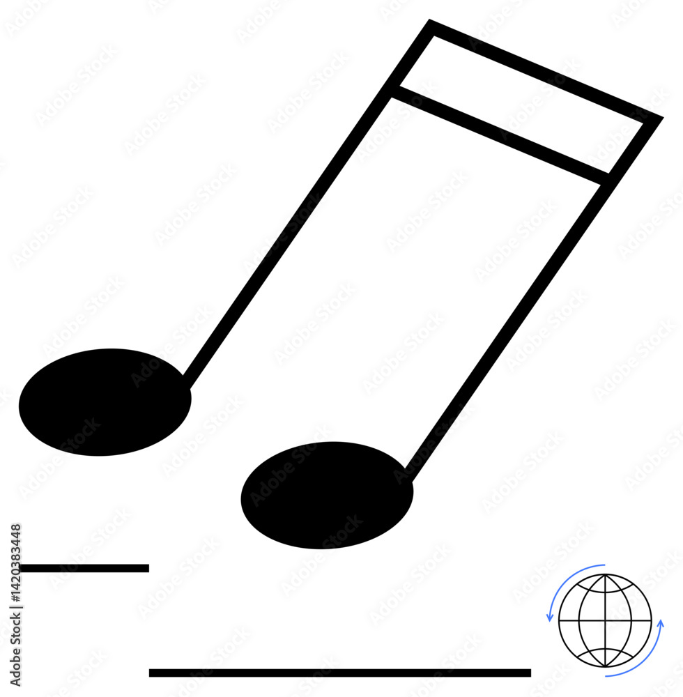 Poster two musical notes connect to a globe with fine abstract strokes. ideal for themes thumbs up global c