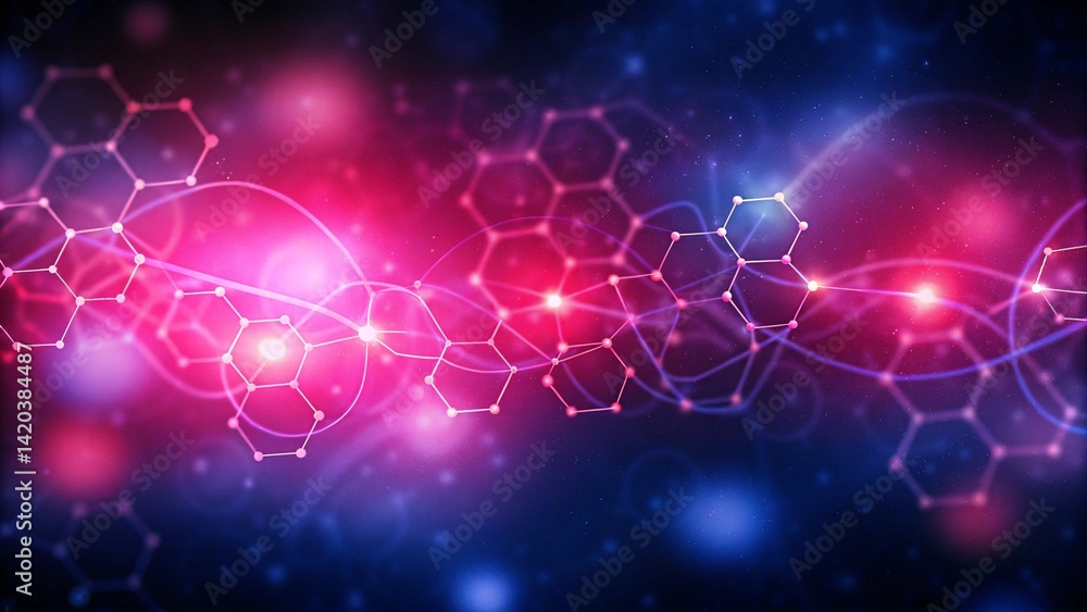 Poster illustration purple technology background with glowing connected dots, futuristic digital data netwo