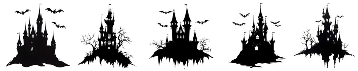 Obraz premium Set of silhouette of Halloween castle