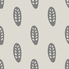 Floral illustration with seamless Scandinavian style pattern. Background with gray leaves, made in a hand-drawn style. The texture of the minimalistic decor. 