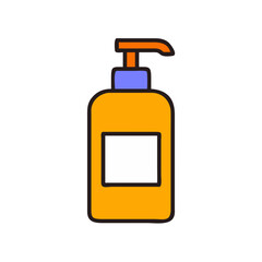 Yellow bottle with pump dispenser isolated on black background