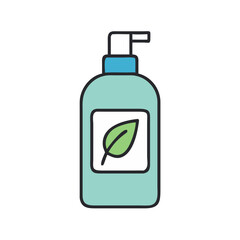 Organic Lotion Bottle with Leaf Icon Isolated