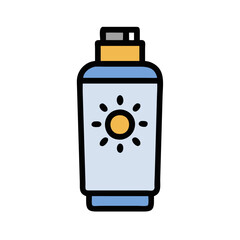 Sunscreen bottle cartoon icon for summer sun protection