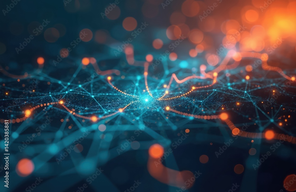 Poster artistic ai-generated abstract background with blue, orange colors. composition features dynamic lin