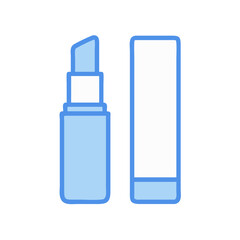 Blue lipstick and packaging on black background illustration
