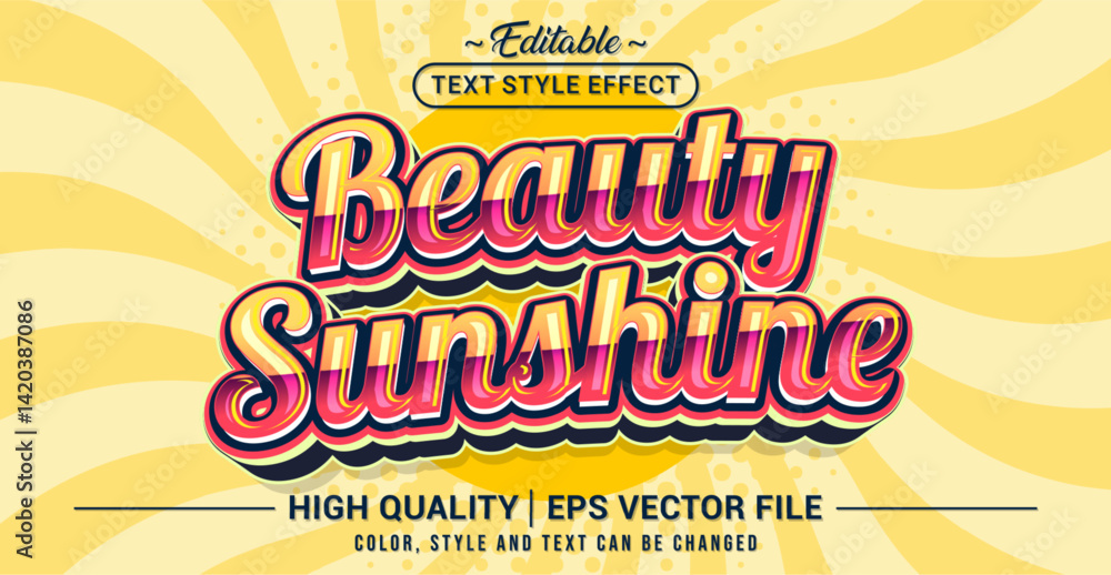Poster editable text style effect - beauty sunshine text style theme. vector text style illustration templa
