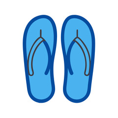 Pair of blue flip flops on black background
