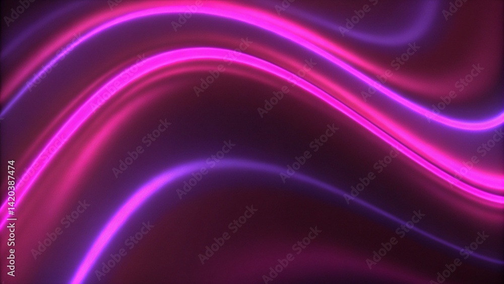 Aufkleber Neon light motion. Glowing wave. Blur luminous purple pink color gradient curve lines trail on dark black abstract futuristic art illustration background. Digital energy swirl flow pattern shape.