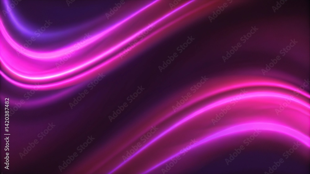 Aufkleber neon light motion. glowing wave. blur luminous purple pink color gradient curve lines trail on dark 