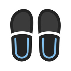 Cozy Slippers Icon: Black and Blue Shoe Pair