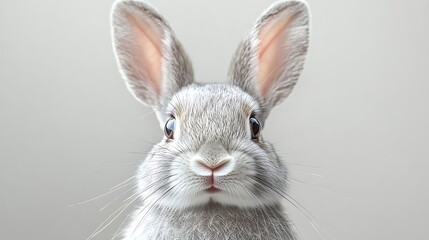 Close Up Photo Of A Fluffy Gray Bunny With Big Ears And Whiskers