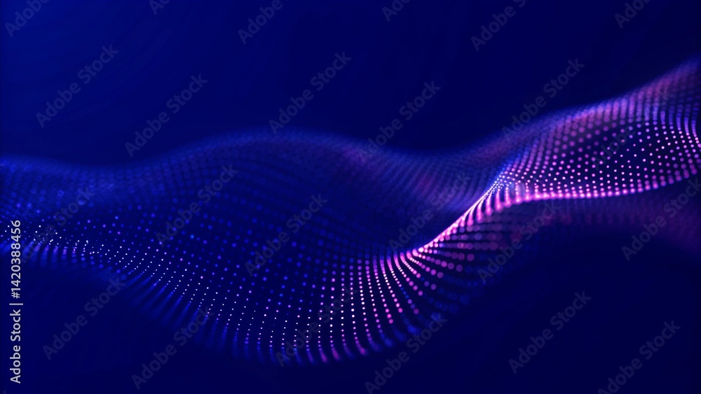 Aufkleber Particle stream. Purple background with many glowing particles. Information technology background. 3d rendering. Futuristic digital motion trail effect in cyberspace with glowing elements.