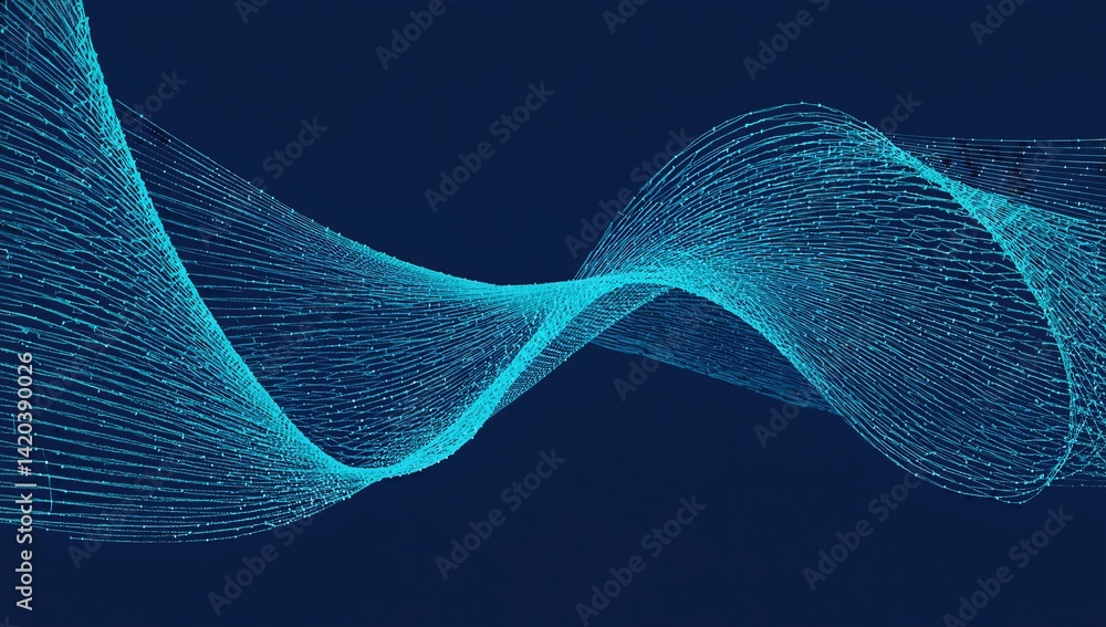 Poster dynamic abstract design showcasing flowing lines and waves in a vibrant blue against a dark backgrou