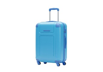 Light blue rolling suitcase luggage for travel isolated on white background