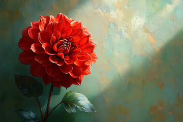 Red Flower Phone Wallpaper – Vibrant Bloom Against Soft Green Wall with Gentle Light | Vertical Floral Background

