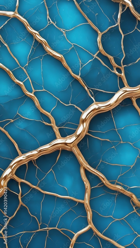 Poster intricate gold and blue abstract background with interconnected patterns showcasing elegance and mod