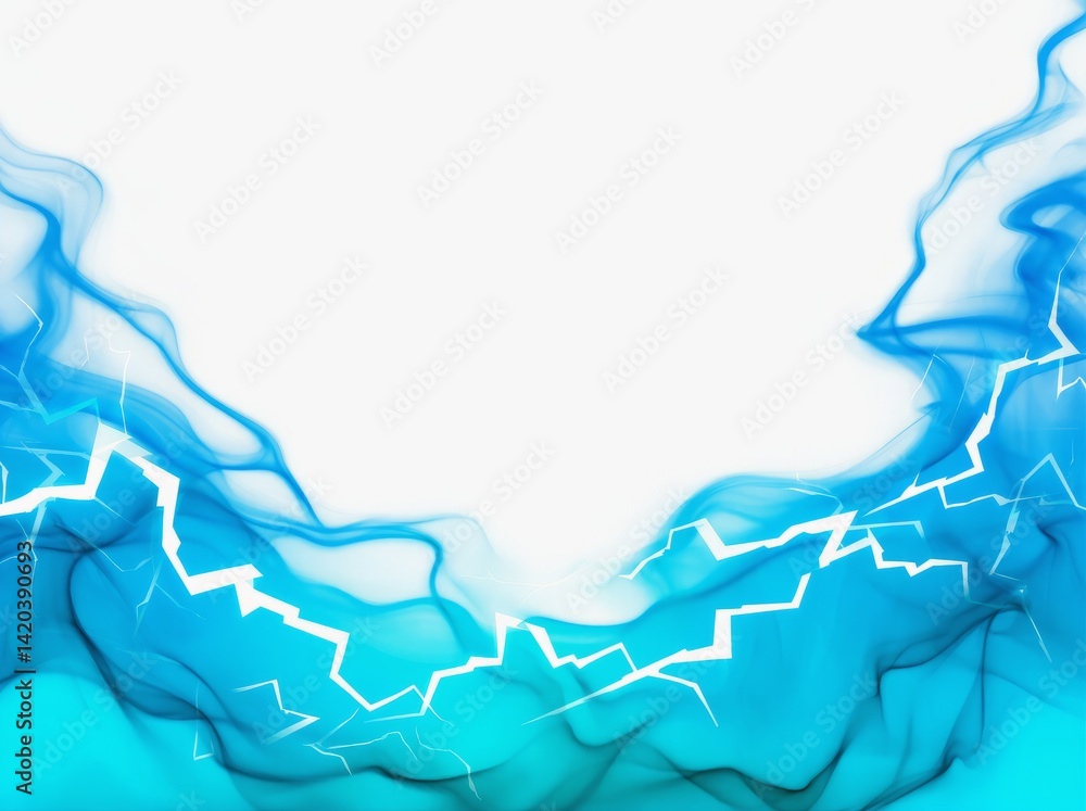 Poster abstract blue background with flowing shapes and lightning-like patterns creating a vibrant atmosphe