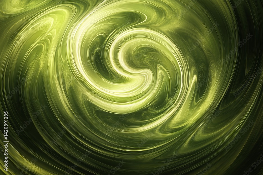 Poster organic patterns of green hues create a fluid abstraction evoking a sense of movement and depth in t