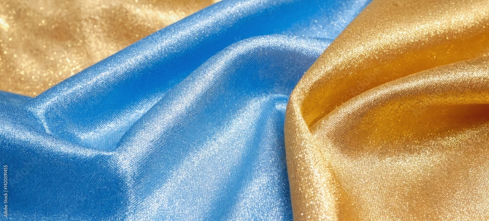 Aufkleber colorful abstraction with shimmering blue and gold fabrics creating a vibrant visual background for 