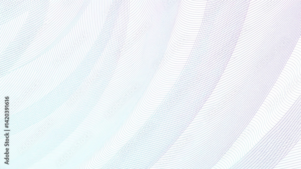 Poster turquoise, purple draped net on wavy subtle curves. abstract cheque, ticket, banner, certificate tem