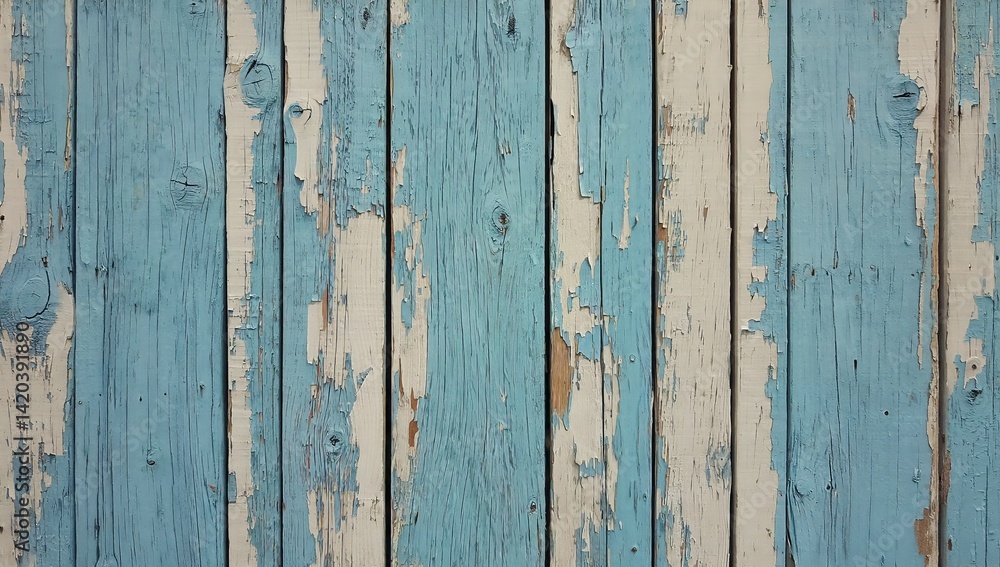 Poster weathered wooden planks with an abstract blue and white pattern create a unique background for creat