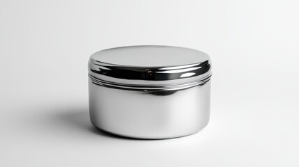 Elegant Silver Jar for Beauty Products on a Crisp White Canvas
