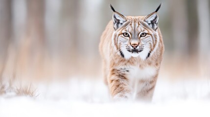 Obraz premium Majestic Lynx Strolling Through Snowy Forest