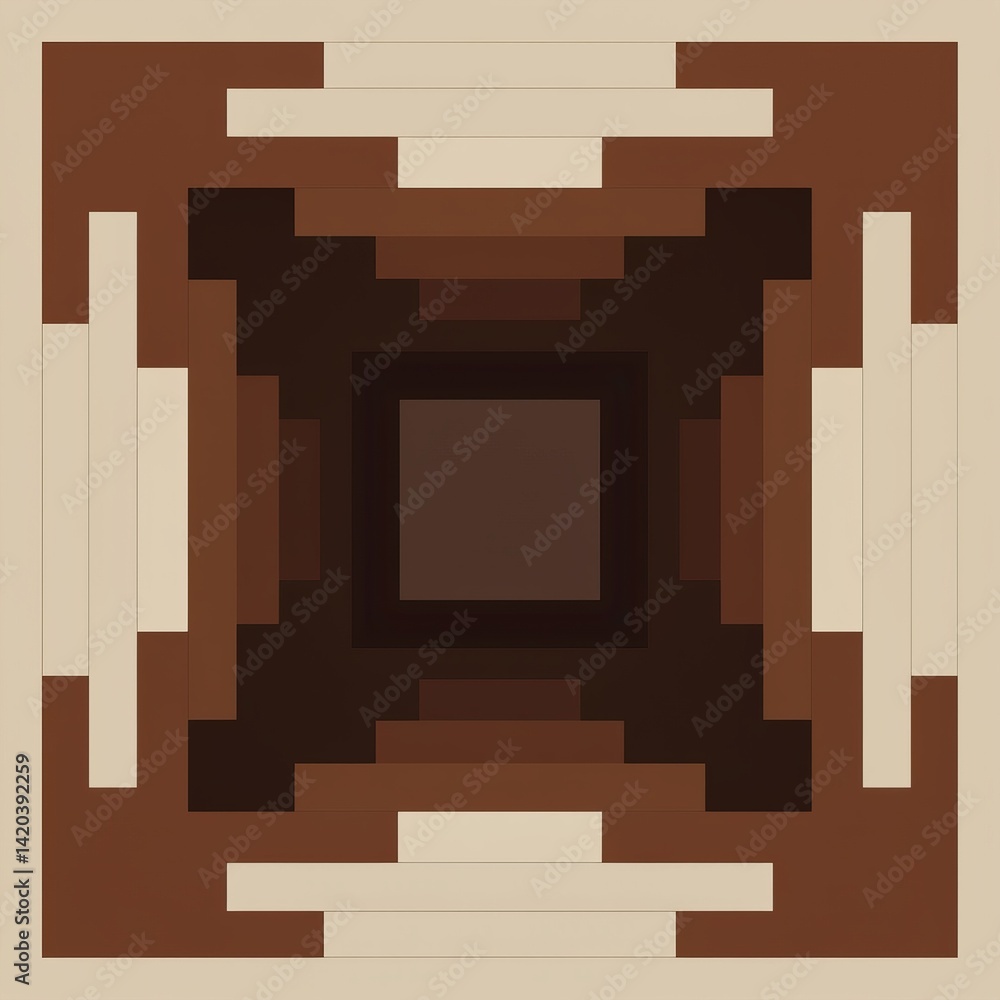 Poster abstract geometric pattern featuring layered blocks in various shades of brown set against a neutral