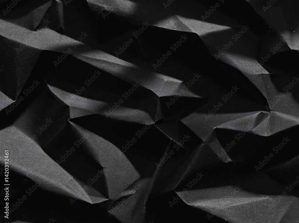 Poster unique textured black abstraction with dramatic folds creating depth and visual interest