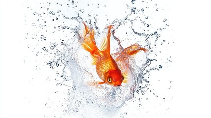 Goldfish erupts from a water splash.
