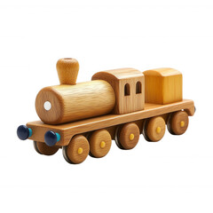 Wooden toy train engine locomotive handmade vintage kids play transport on transparent background