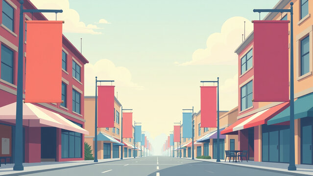 multiple banners hung tall poles around event spaces public buildings advertising purposes daily everywhere